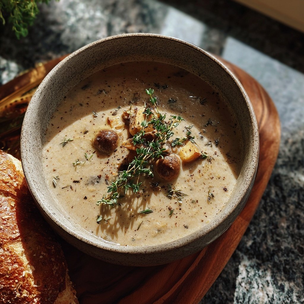 Herbstliche Esskastanien- bzw. Maronen-Champignon-Suppe mit Thymian - Vollwert-Blog