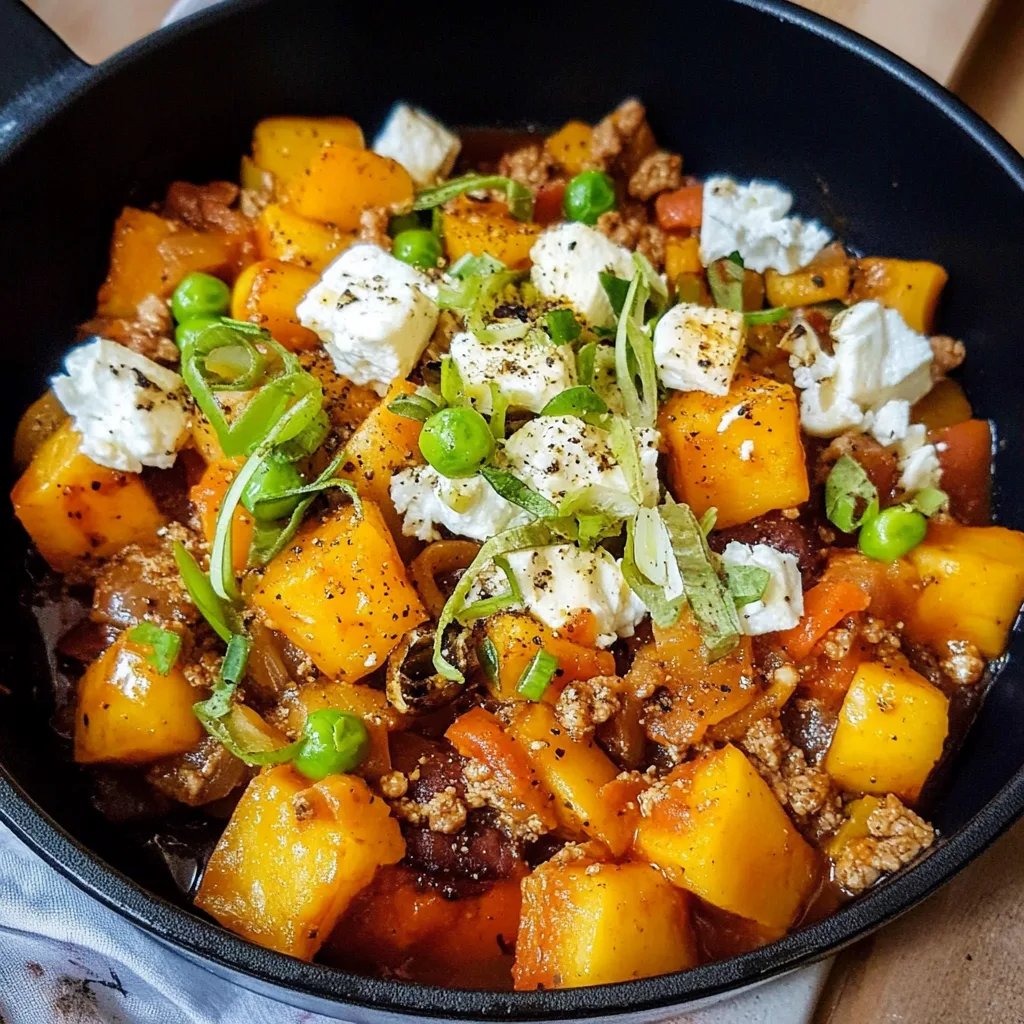 Kürbis Hackfleisch Pfanne mit Feta