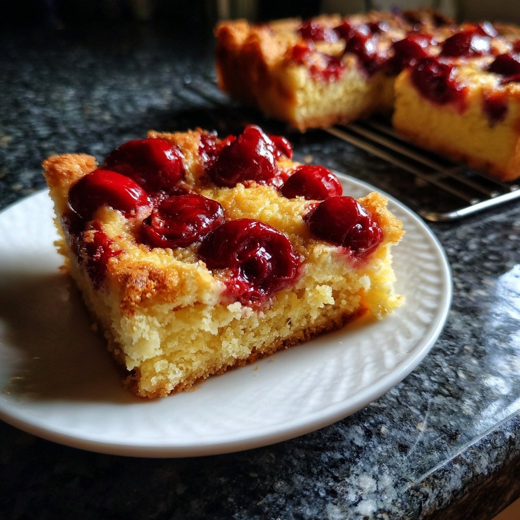 Blechkuchen mit Kirschen und Creme