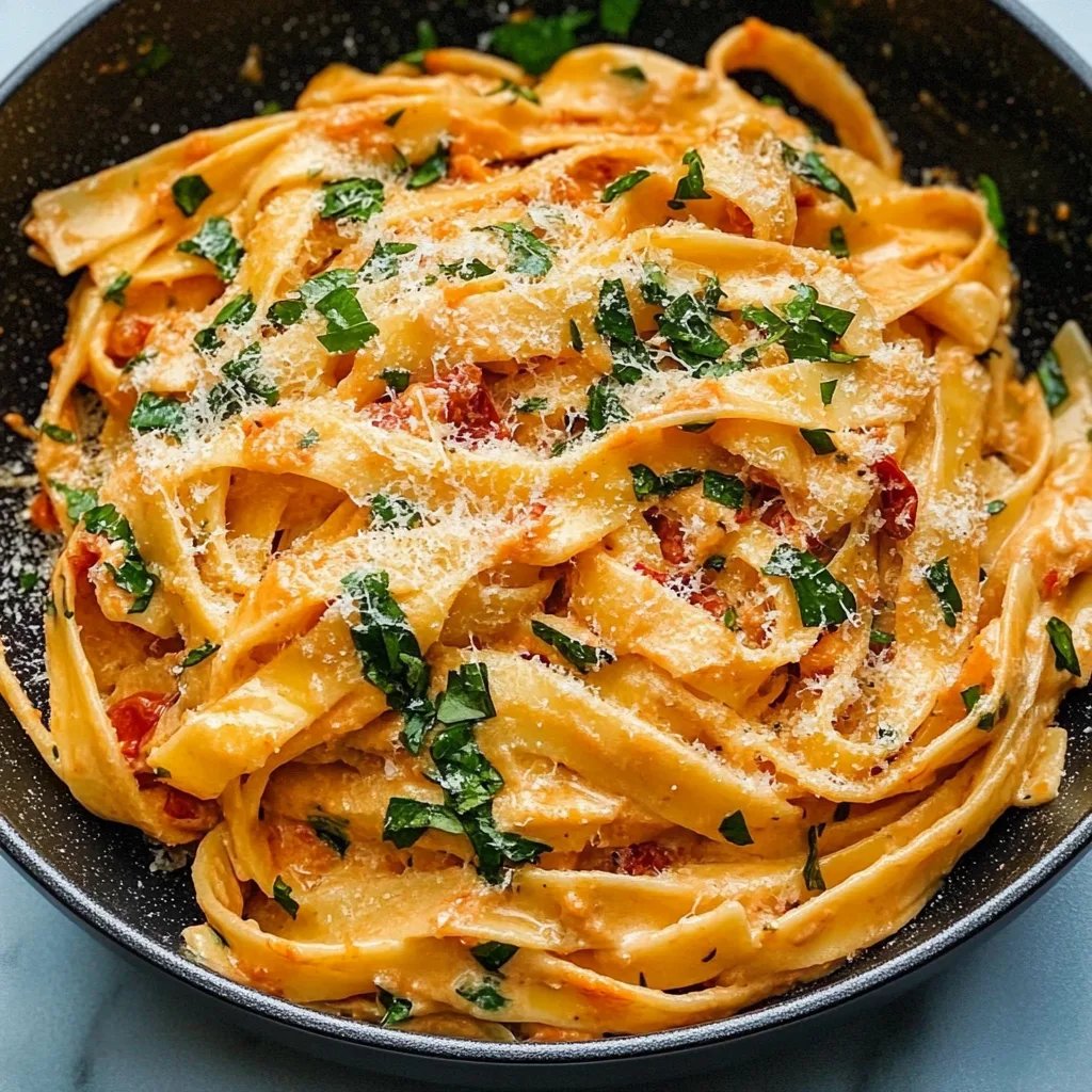 Cremige sonnig-getrocknete Tomaten Vegane Pasta