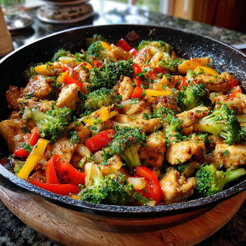 Kalorienarme Hähnchenpfanne Mit Brokkoli Und Paprika