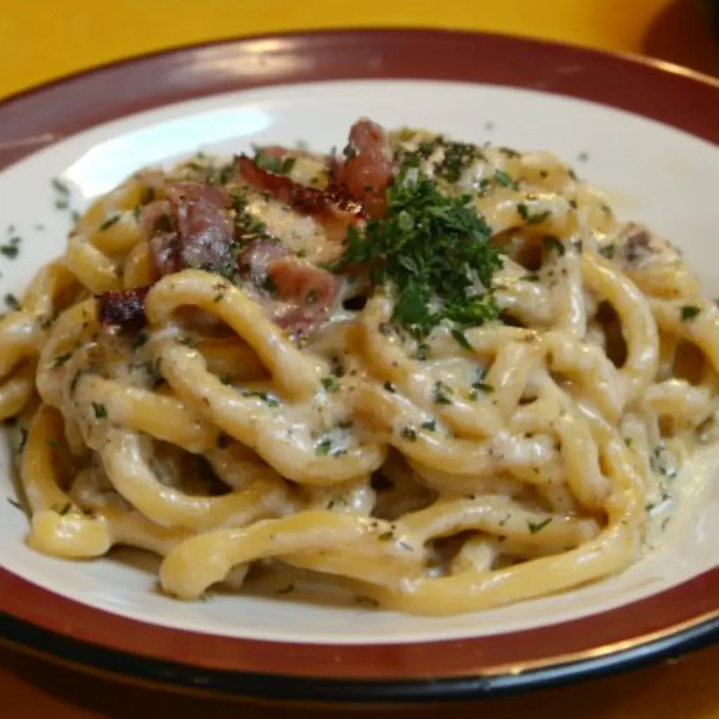 Schnelle Nudeln mit Speck und Ei