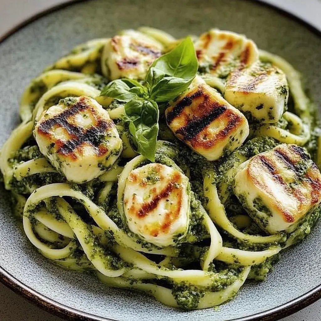 Halloumi mit Zucchini-Pesto-Nudeln