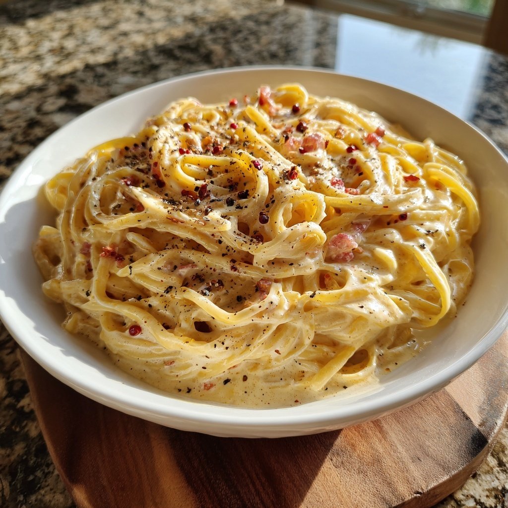 Pasta für zwei mit Sahne und rosa Pfeffer